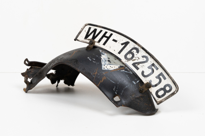 Wehrmacht bike mudguart with emblem (mammoth) tactical emblem, number  and license plate.