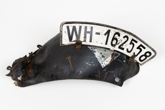 Wehrmacht bike mudguart with emblem (mammoth) tactical emblem, number  and license plate.